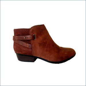 Comfy Clark Brown Suede Booties with low heel.